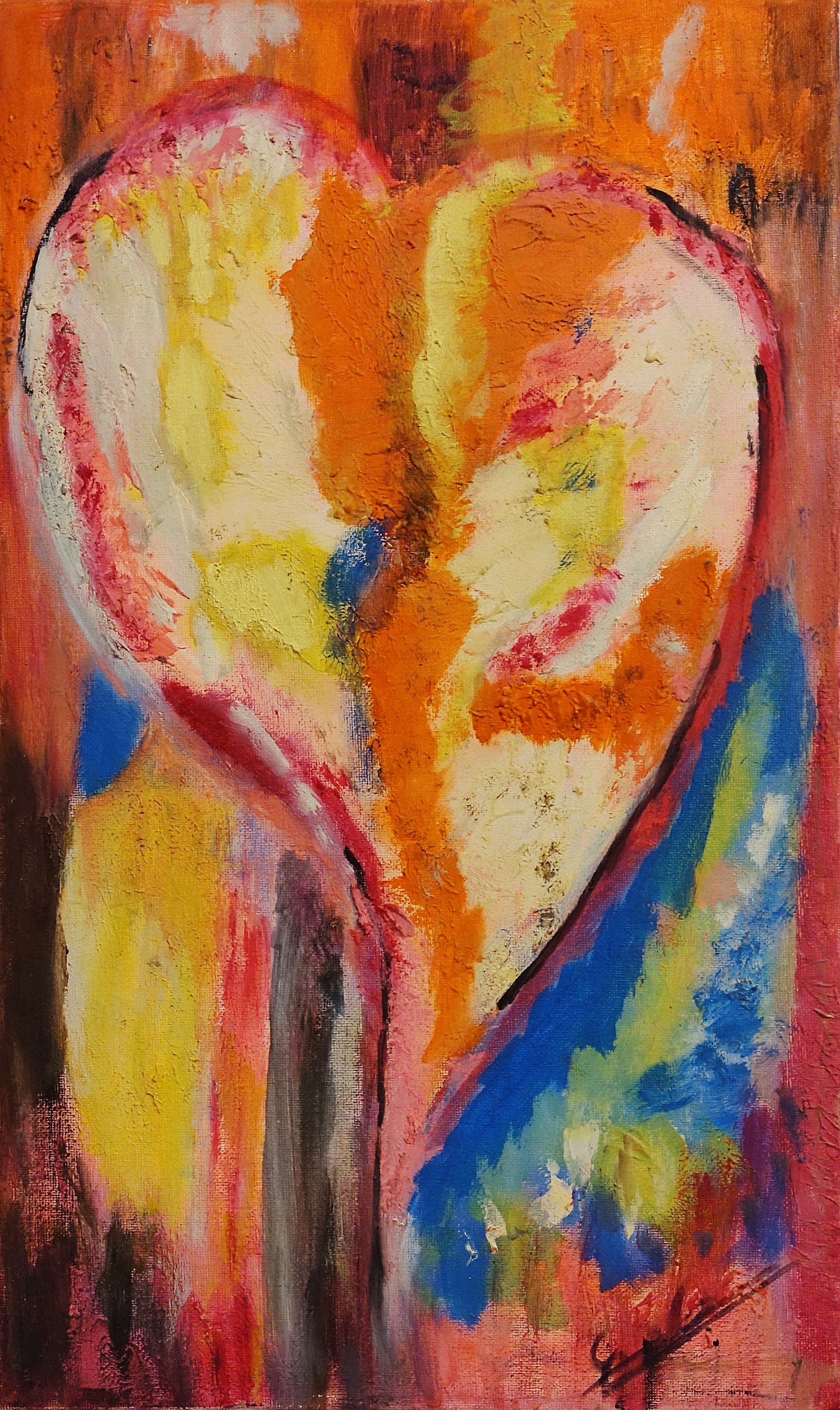 Corazon abstracto 30 x 50cm oleo y texturado en tiza